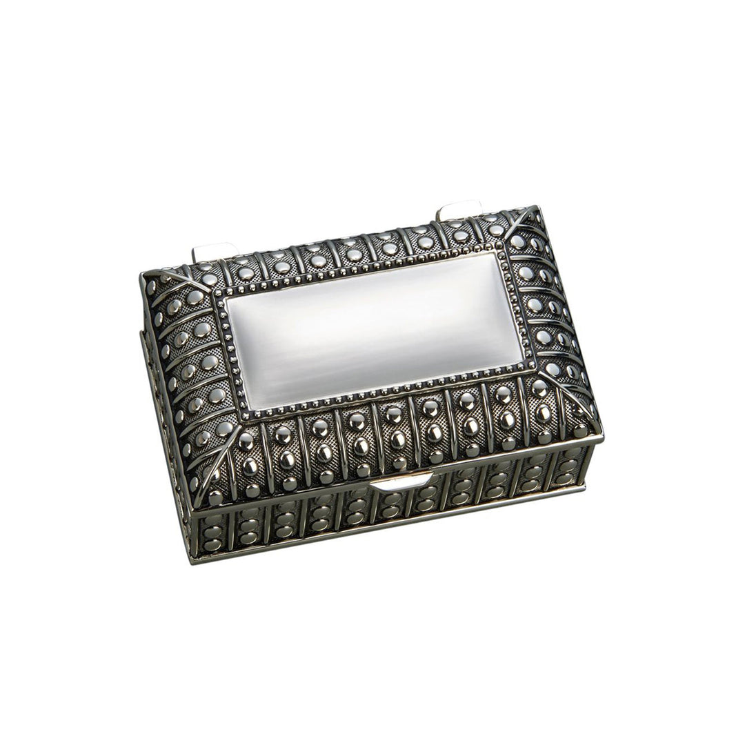 Antique-Style Silver Jewelry Box with ornate beaded detailing and vintage charm, reflecting early 20th-century craftsmanship.