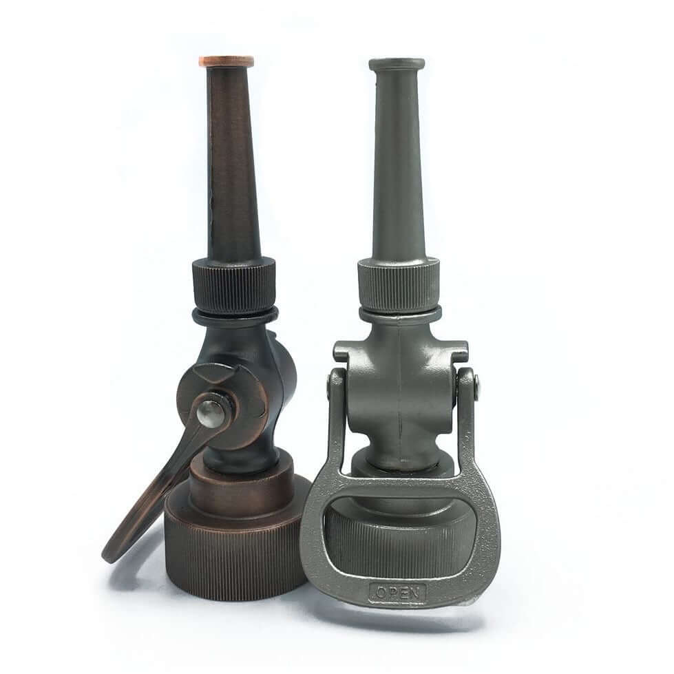 Antique-Style Fire Hose Nozzle Bottle Opener set showcasing vintage design and craftsmanship from historic fire brigades.