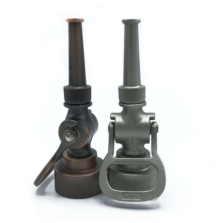 Antique-Style Fire Hose Nozzle Bottle Opener set showcasing vintage design and craftsmanship from historic fire brigades.
