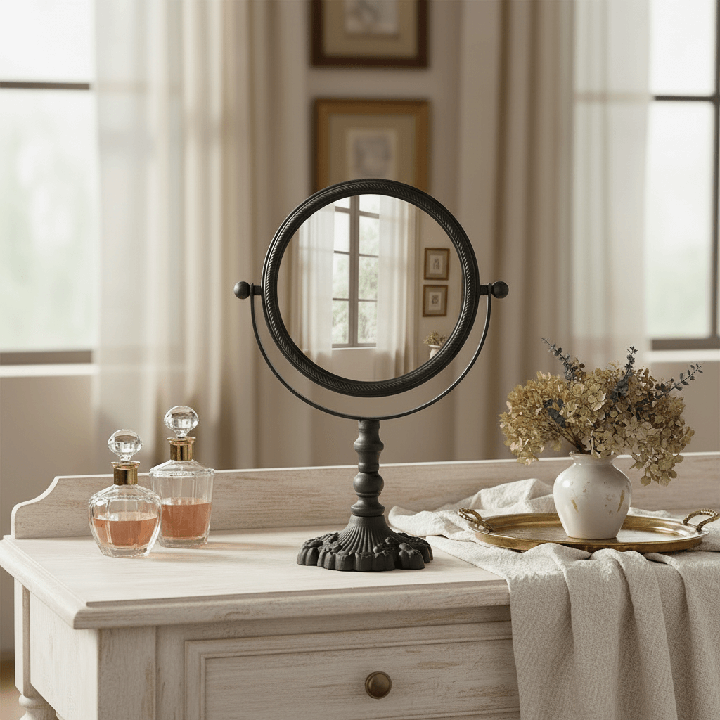 Tabletop Free Standing Makeup Mirror in Metal Tabletop Free Standing Makeup Mirror in Metal
