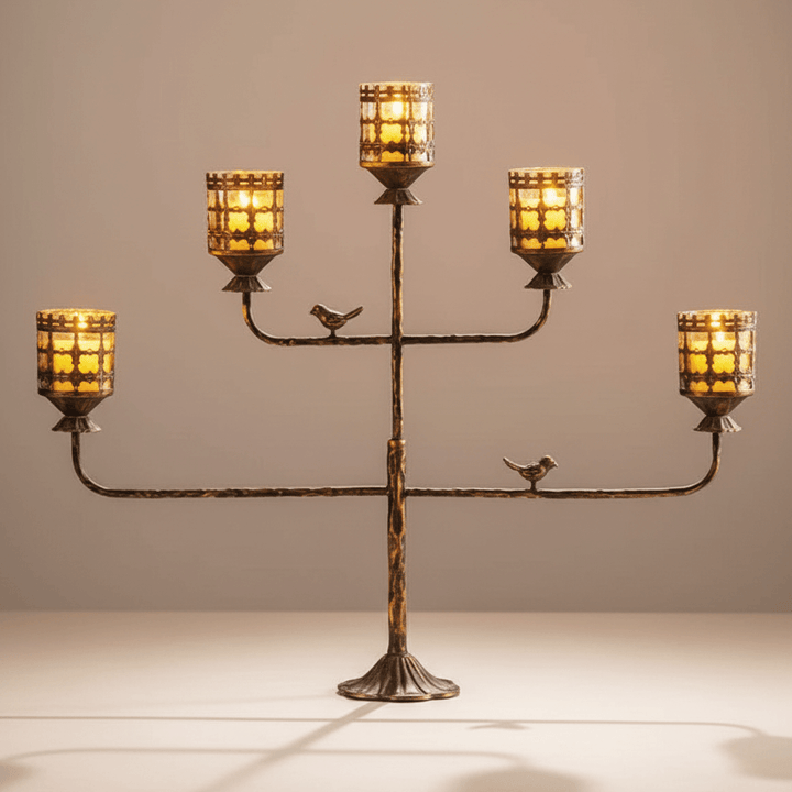 Antique Amber Glass Votive Candle Holder Centerpiece