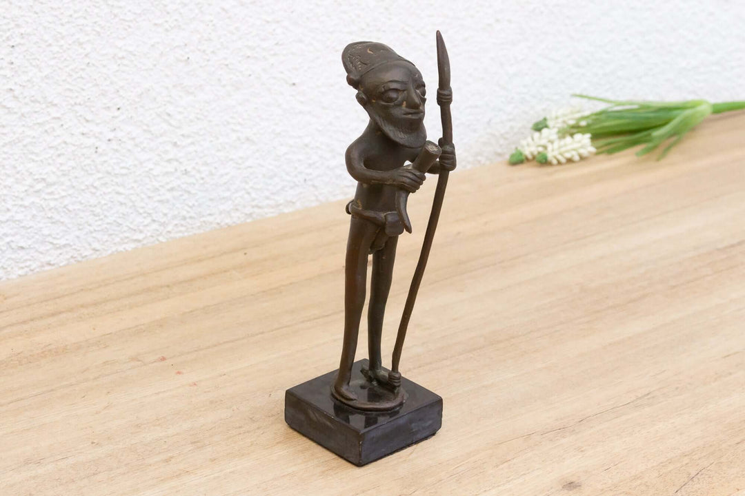 Antique Bamum Bronze Warrior Figure from Cameroon, authentic African sculpture