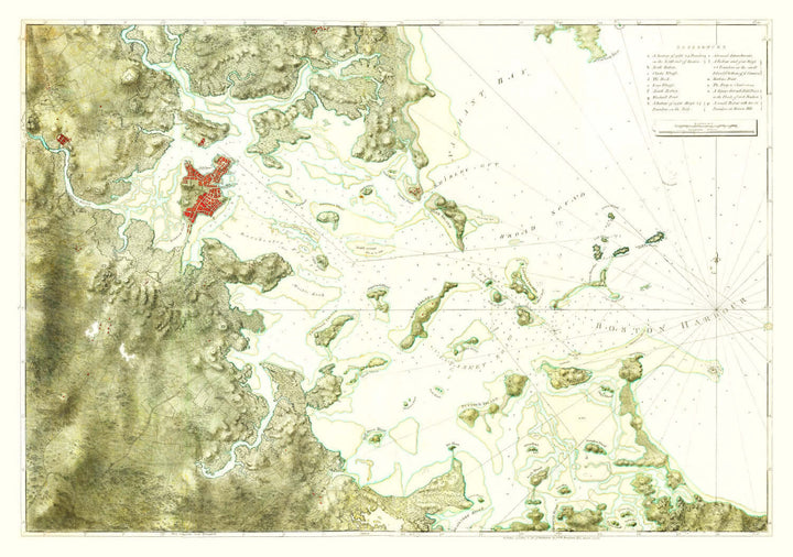 Antique Boston Harbor Map from 1775, a detailed maritime engraving showcasing colonial-era Boston.