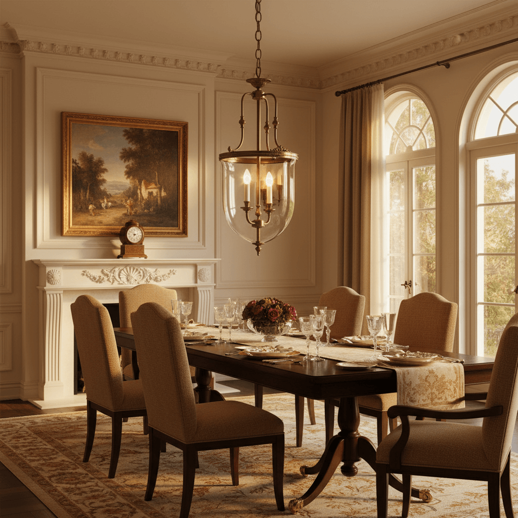 vintage chandelier hanging over a dining table