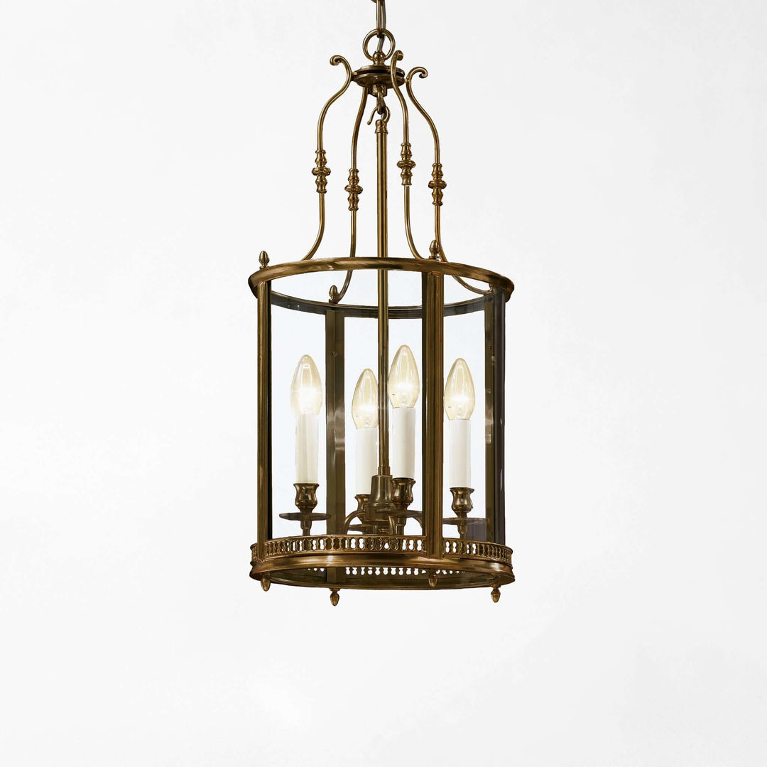 Antique Bronze Lantern Chandelier with Glass Panels showcasing vintage Italian craftsmanship