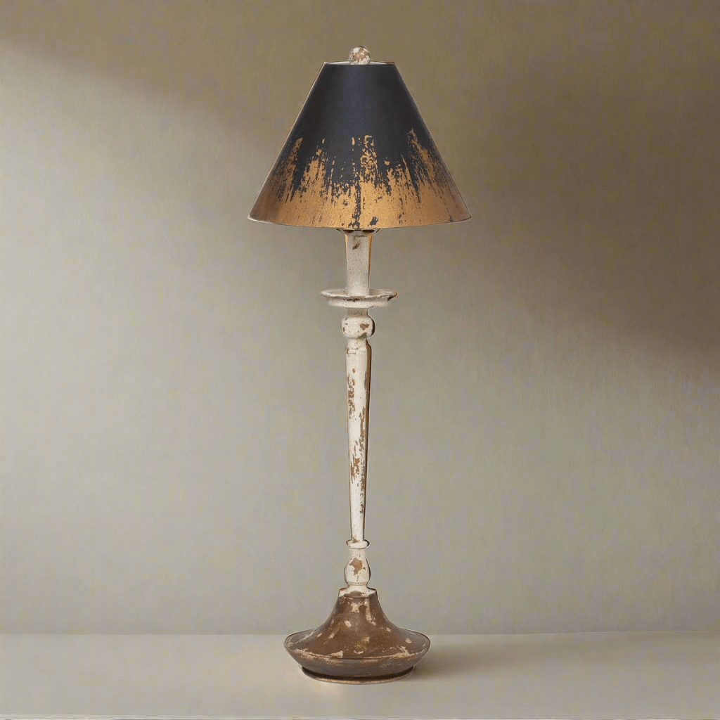 Antique farmhouse distressed buffet lamp with elegant glow and rustic charm