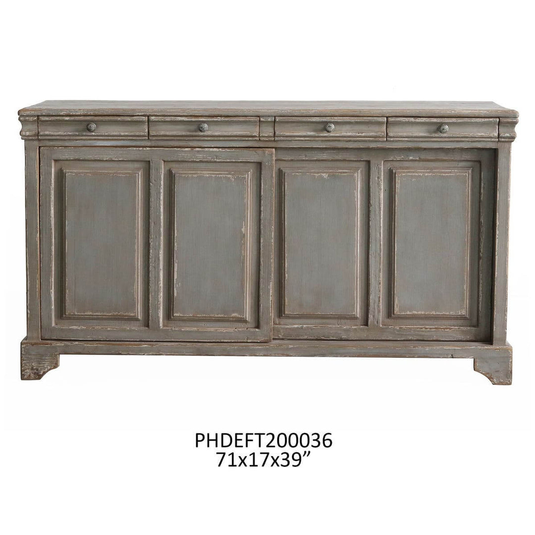 Antique French Country Buffet Cabinet with weathered gray patina and solid wood design, evoking Provençal farmhouse charm.