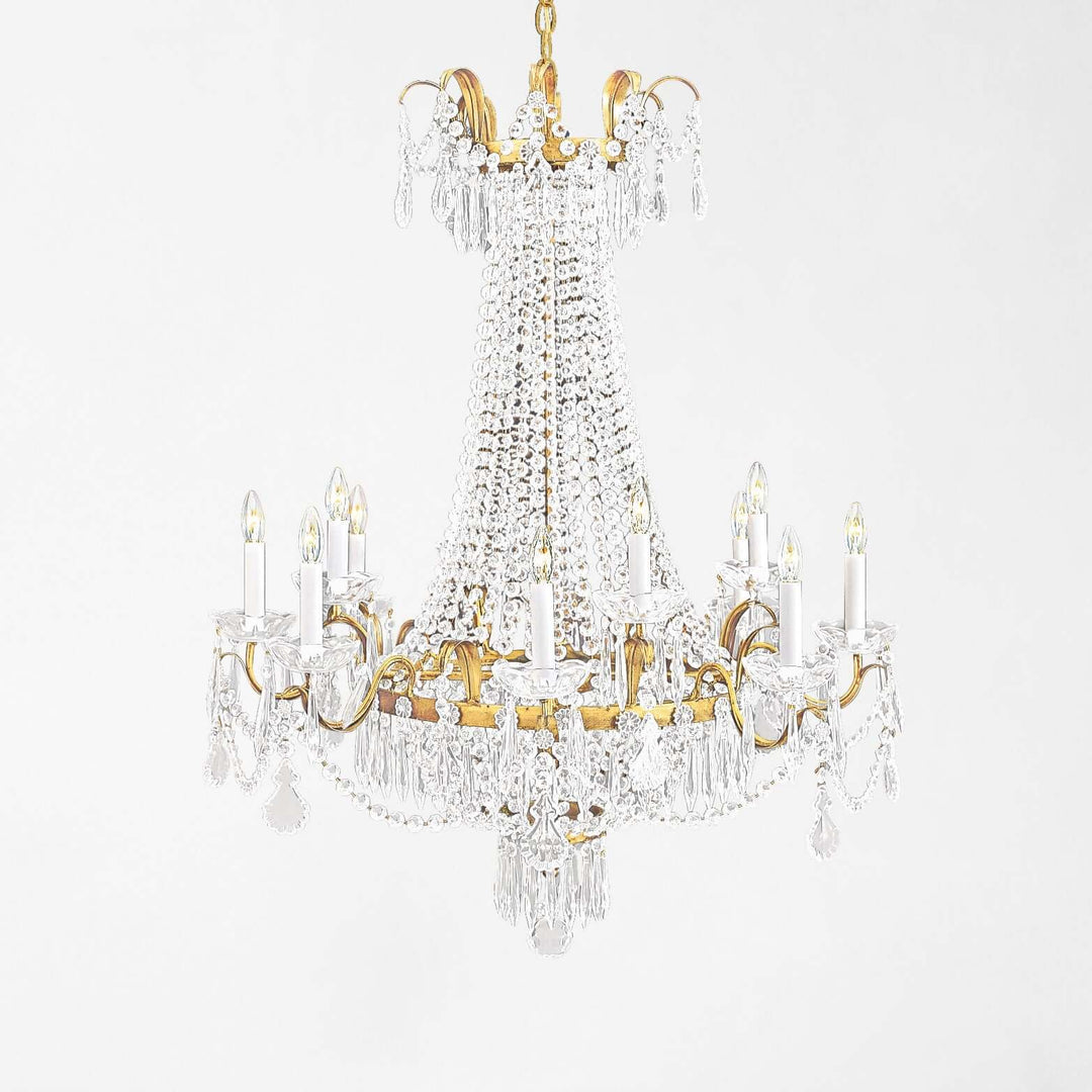 Antique Gold and Crystal Empire Chandelier