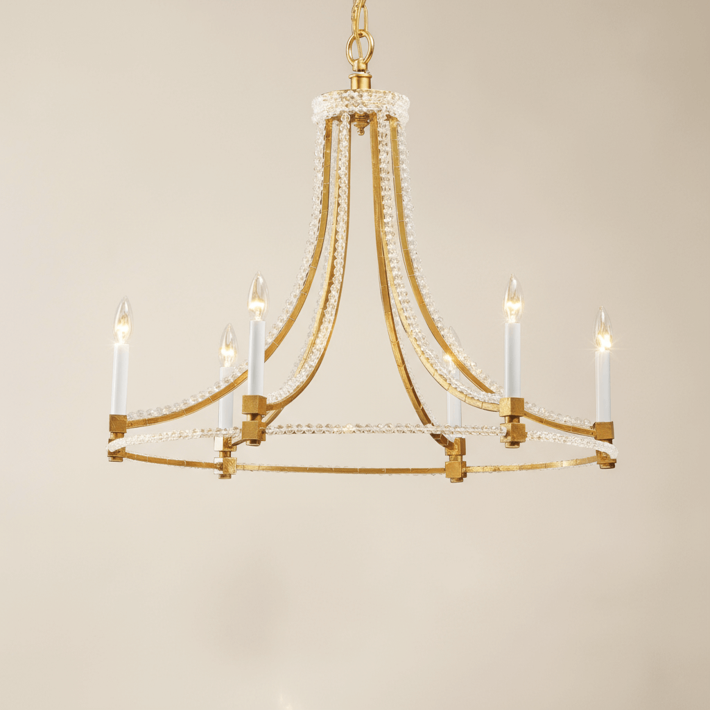Antique Gold Leaf Chandelier with Glass Beads, Italian handcrafted vintage lighting masterpiece with elegant design.