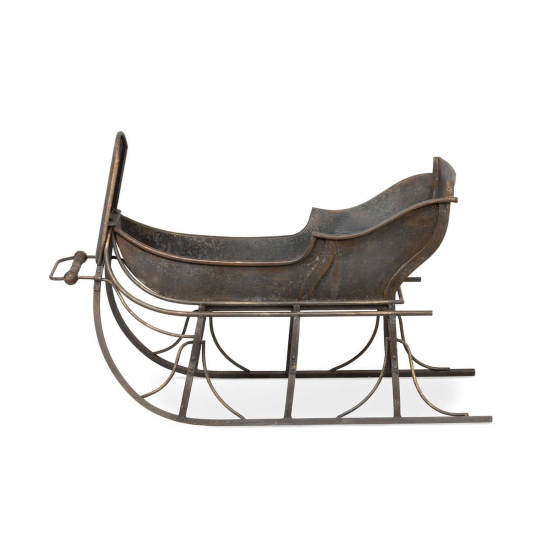 Antique Iron Cutter Sleigh Christmas Décor, 19th-century inspired horse-drawn sleigh for nostalgic winter decoration.