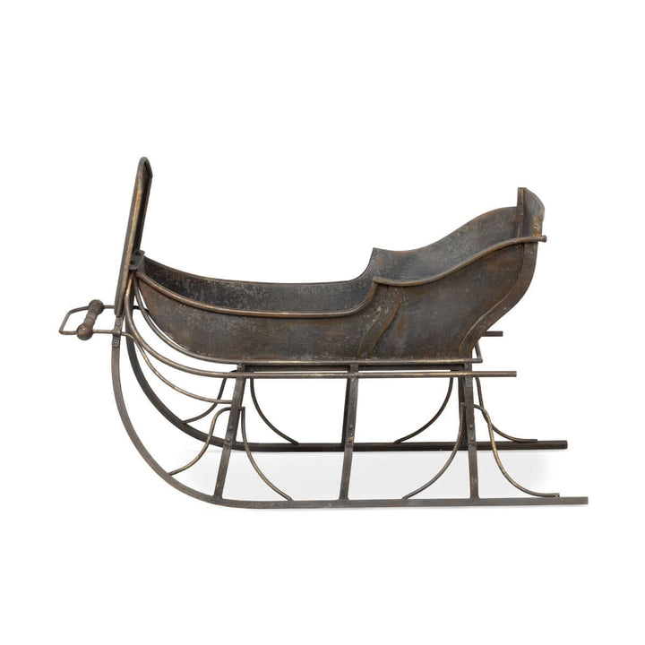 Antique Iron Cutter Sleigh Christmas Décor, 19th-century inspired horse-drawn sleigh for nostalgic winter decoration.