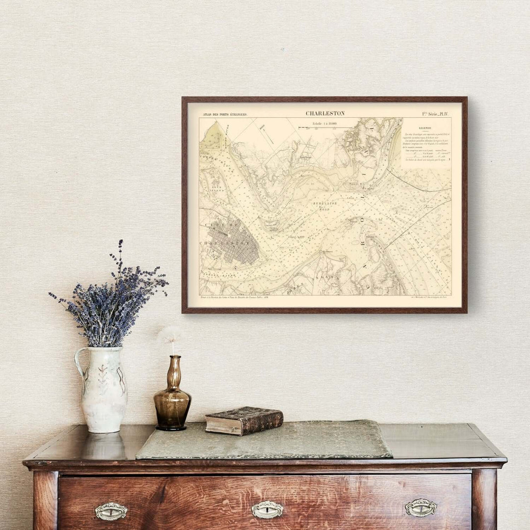 Antique Map of Charleston, South Carolina from 1884 with vintage decor