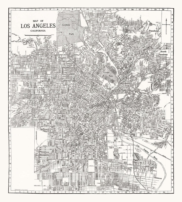 Antique Map of Los Angeles, California from 1929 showing detailed city layout in vintage style.