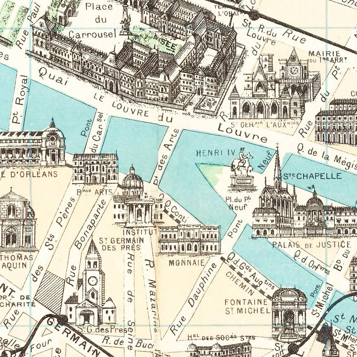 Antique Map of Paris, France from 1905 showcasing detailed landmarks and streets of the City of Light.