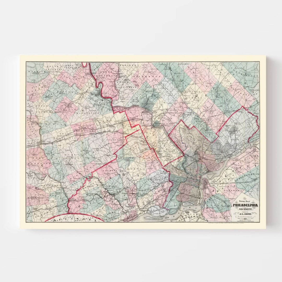 Antique Map of Philadelphia, Pennsylvania from 1882 showcasing intricate Gilded Age cartography.