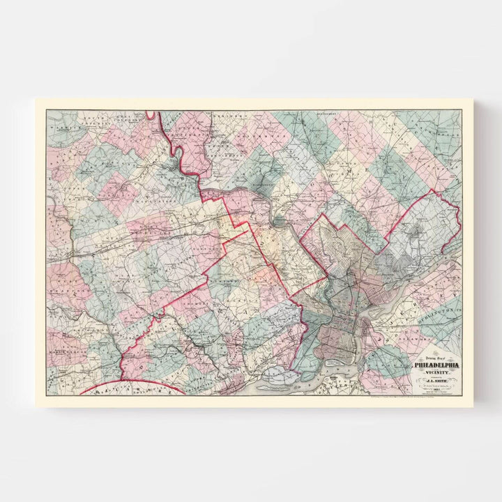 Antique Map of Philadelphia, Pennsylvania from 1882 showcasing intricate Gilded Age cartography.