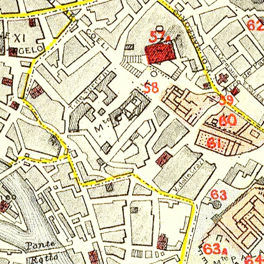 Antique Map of Rome, Italy from 1883 showing detailed city streets and landmarks in historical context.