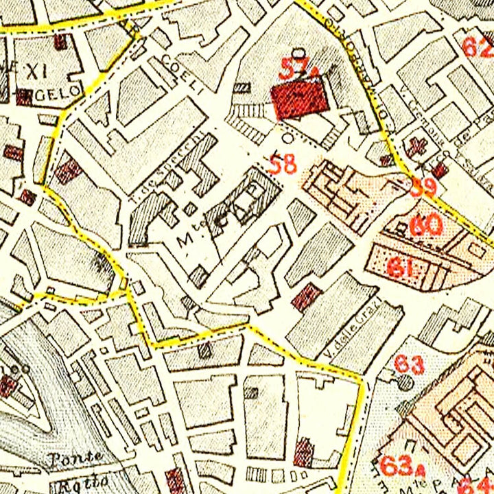 Antique Map of Rome, Italy from 1883 showing detailed city streets and landmarks in historical context.