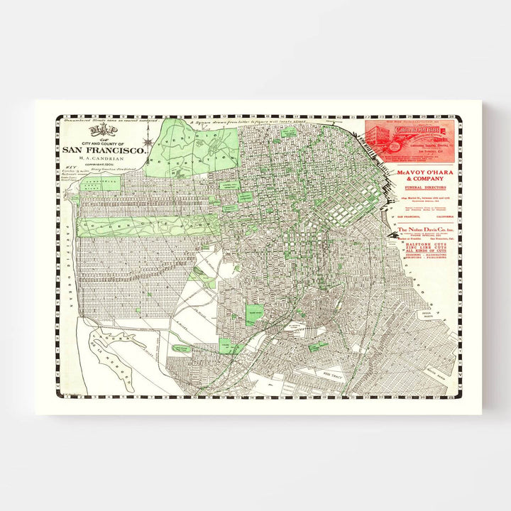 Antique Map of San Francisco, California from 1906 showcasing historic city layout.