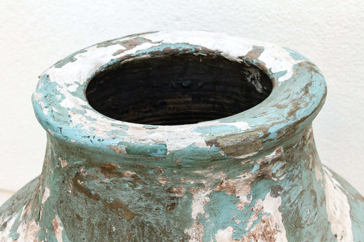 Close-up of Antique Mediterranean Terracotta Pottery Vessel showcasing coastal elegance and craftsmanship