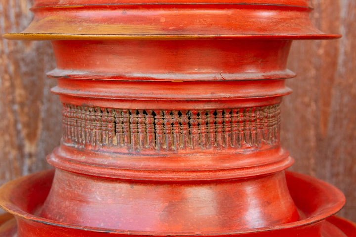 Antique Shan-Style Burmese Temple Vessel showcasing intricate 19th-century craftsmanship with stupa-inspired design.