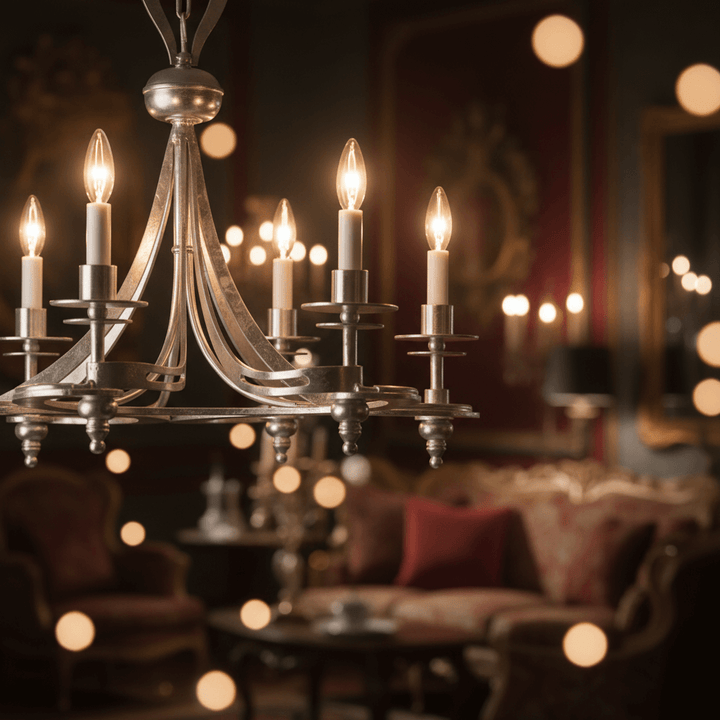 Antique Silver Leaf Italian Chandelier adding vintage glamour to a luxurious interior setting