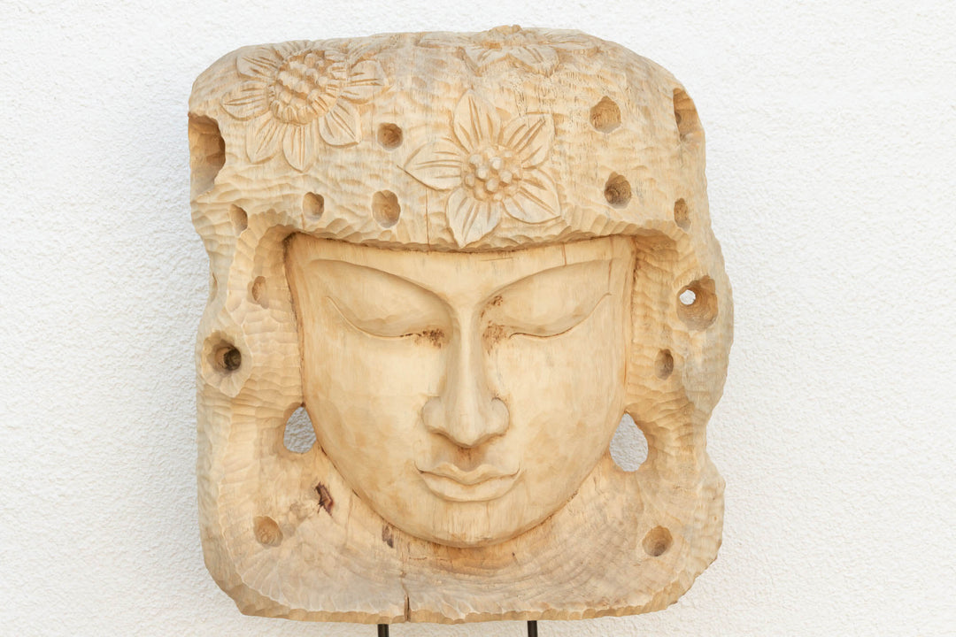 Hand-carved Antique Teak Buddha Sculpture from Madura showcasing Asian craftsmanship and spiritual tranquility.