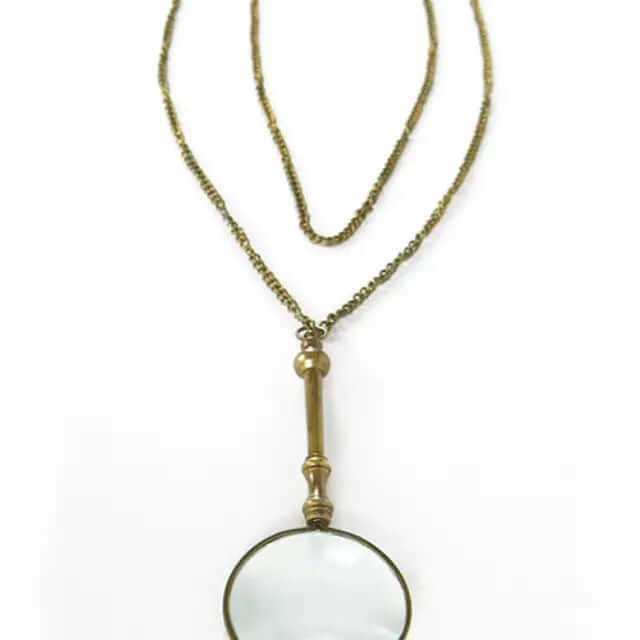 Antiqued Brass Small Magnifying Lens with Long Chain