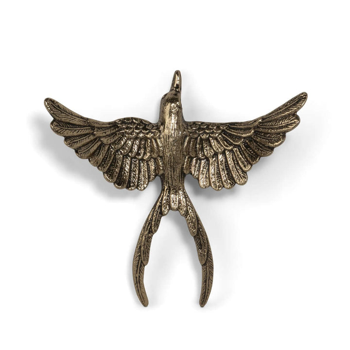 Antiqued Gold Flying Bird Wall Art Sculpture showcasing detailed wings and vintage charm.