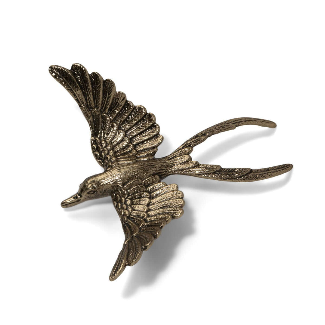 Antiqued Gold Flying Bird Wall Art Sculpture showcasing elegant wings and vintage charm, perfect for nature-inspired decor.
