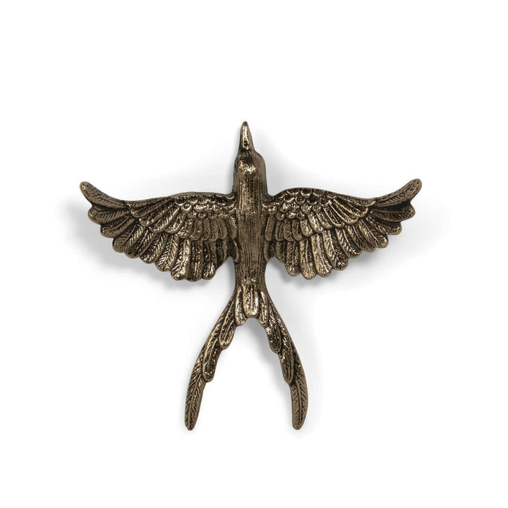 Antiqued Gold Flying Bird Wall Art Sculpture showcasing intricate details and vintage charm.