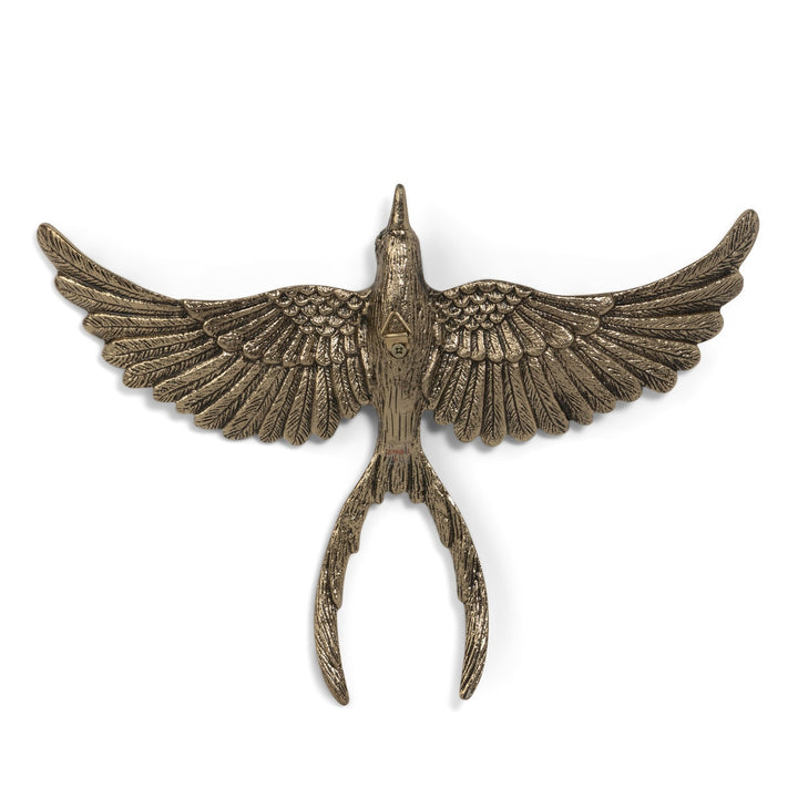 Antiqued Gold Flying Bird Wall Art Sculpture showcasing stunning detail and vintage charm, perfect for nature lovers.