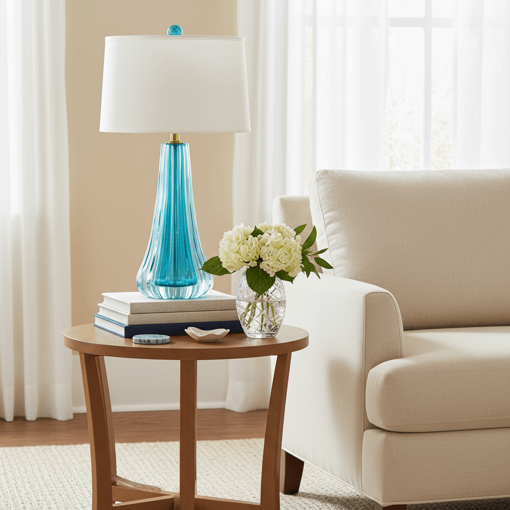 Handcrafted Italian Blue Murano Glass Table Lamp