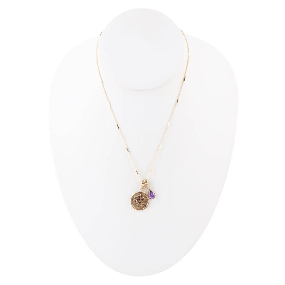 Aquarius - Zodiac Purple Amethyst Golden Charm Necklace