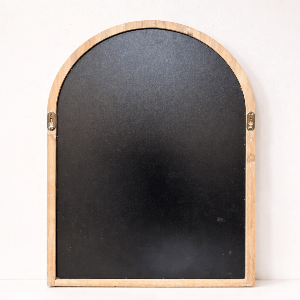 Arched Rattan Photo Display Board with natural wood frame for cottage-inspired decor