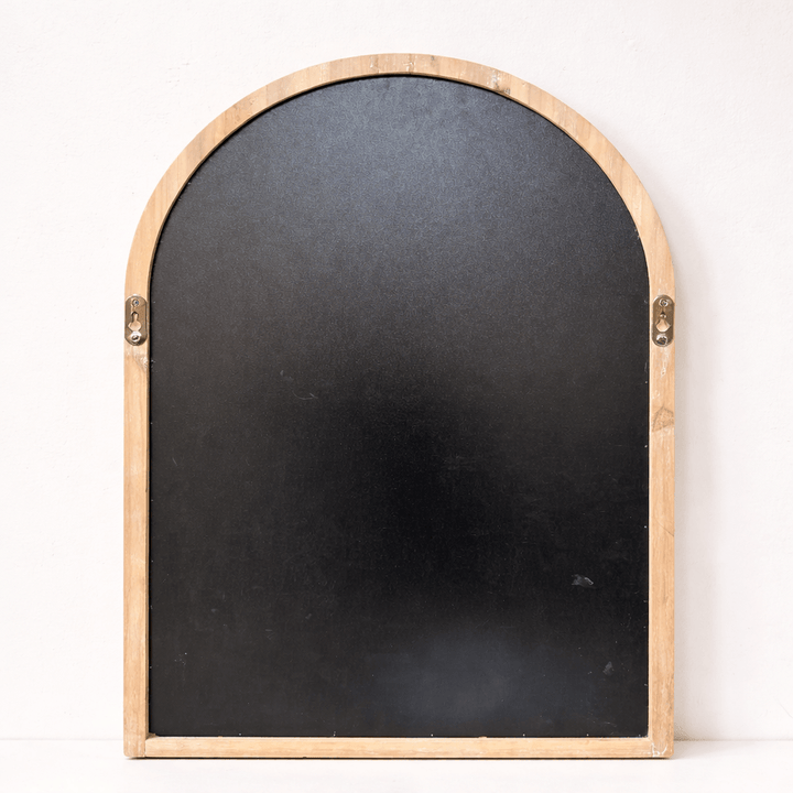 Arched Rattan Photo Display Board with natural wood frame for cottage-inspired decor