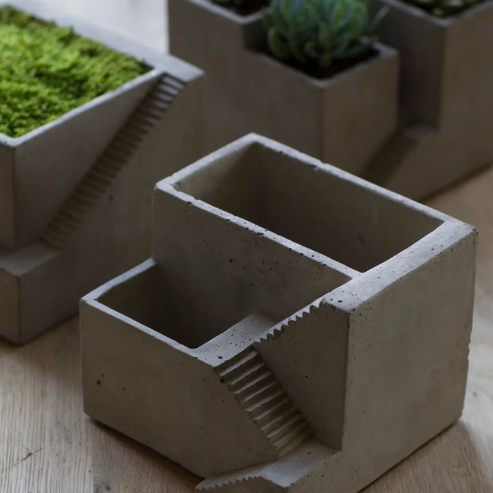 Style III Architectural Cement Cube Planter in a styled interior