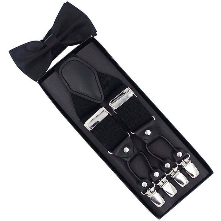 Vintage Suspenders with Bow Tie Set in black display box for elegant style.