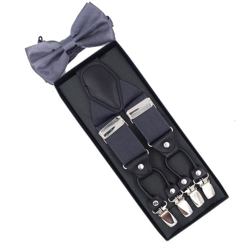 Vintage Suspenders with Bow Tie Set in stylish packaging, showcasing classic elegance for a refined look. Ideal fashion accessory set.