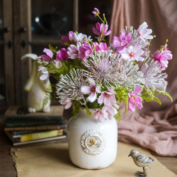 Artificial Silk Flower Bouquet Pink Daisy  20" Tall