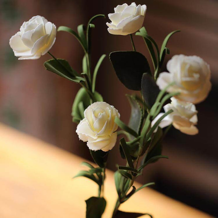 Artificial Flower Eco PE Camellia Bloom Stem Set in White 16" Tall