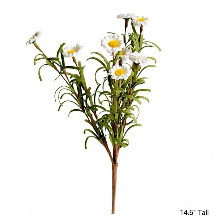 Faux Silk Artificial Flower Eco PE Small Daisy Stem Set in White 15" Tall