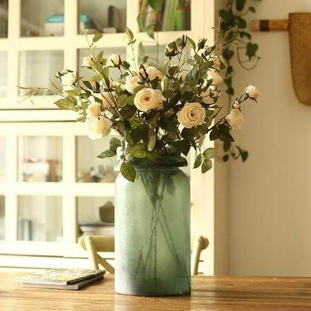 Artificial Flower Silk Rose Flower Bloom and Bud Stem in White 39" Tall