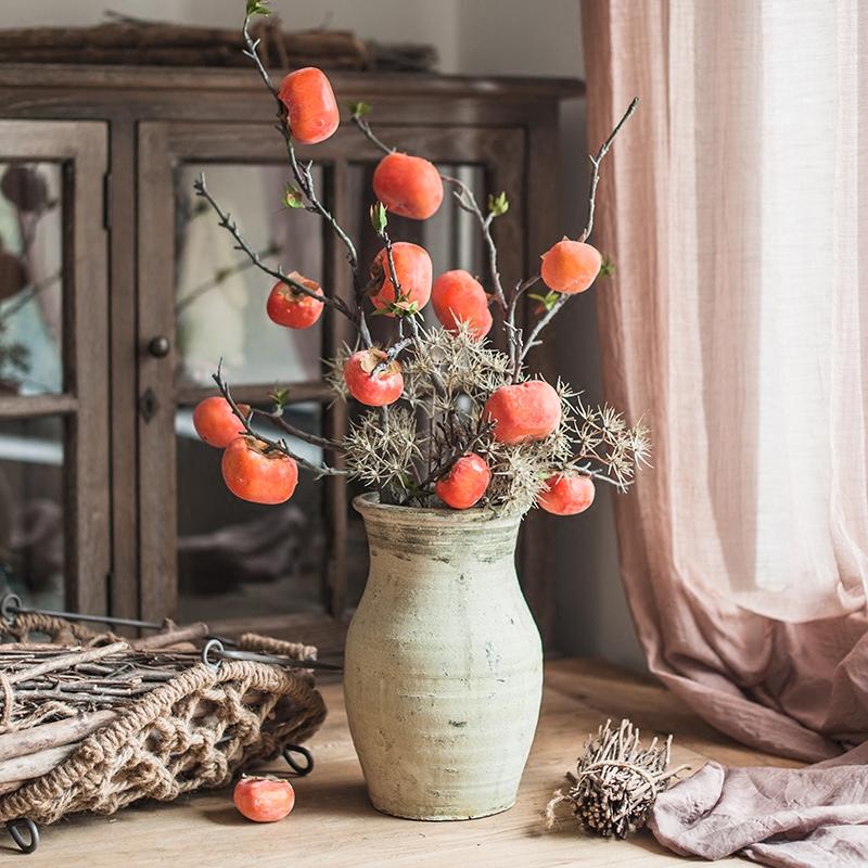 Artificial Fruit Persimmon Fruit Stem 43" Tall