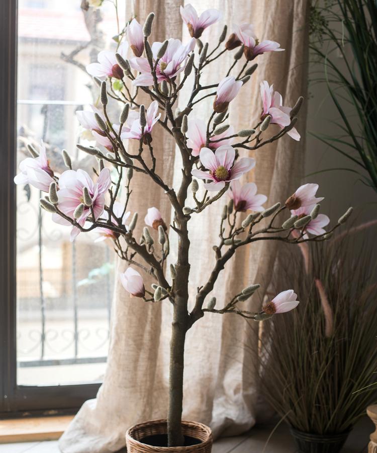 magnolia plant in pot Artificial Silk Pink Magnolia Tree In Pot