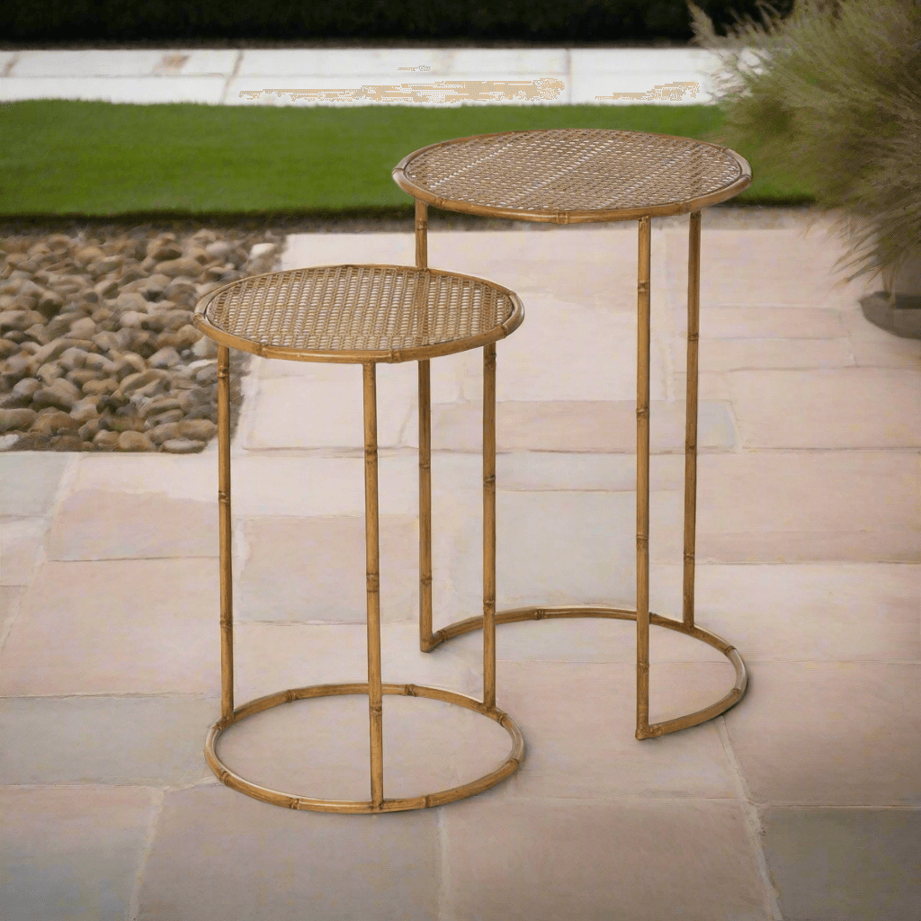 Bamboo Style Iron Nesting Tables Set with warm glaze finish, combining elegance and durability for versatile indoor use.