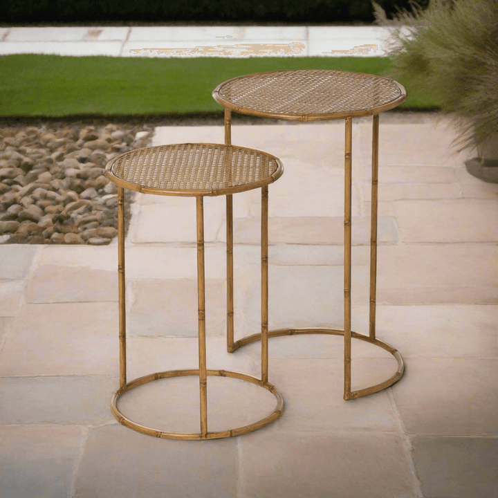 Bamboo Style Iron Nesting Tables Set with warm glaze finish, combining elegance and durability for versatile indoor use.