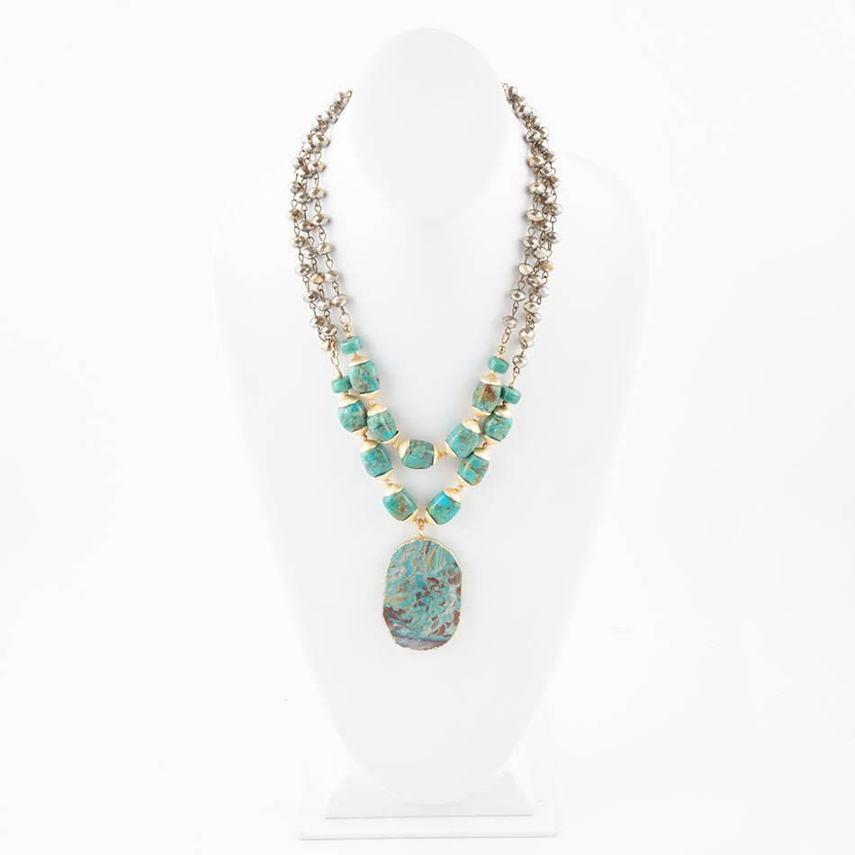 Baron Blue Turquoise Magnesite Pendant Statement Necklace