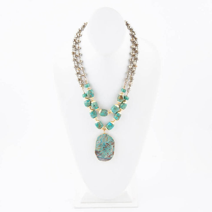 Baron Blue Turquoise Magnesite Pendant Statement Necklace