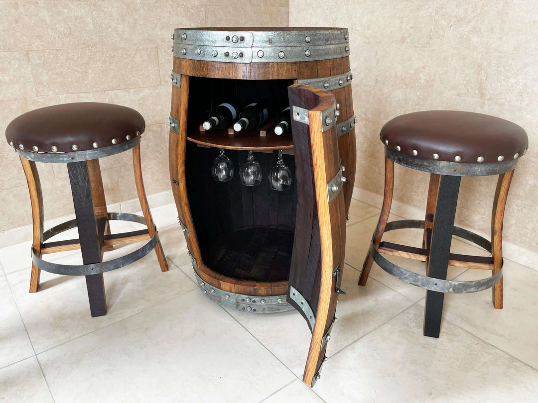 Reclaimed Oak Barrel Bar Stool with Memory Foam Seat